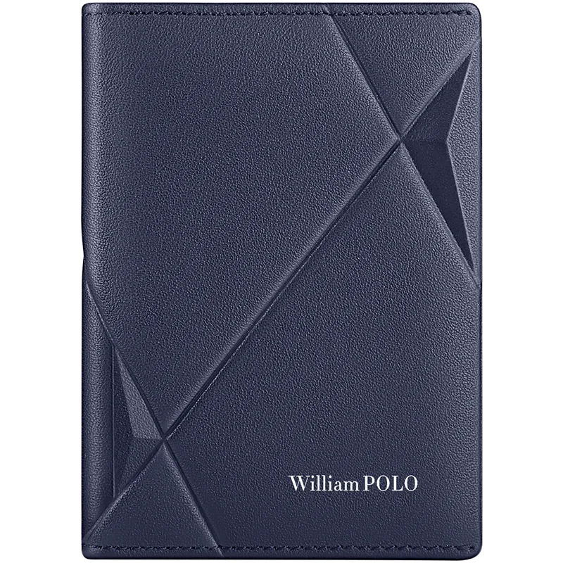 Tarjetero RFID ultrafino compacto de alta gama antidesmagnetización para hombre, bolso para documentos de Cuero de vaca real, miniWILLIAMPOLO desmagnetización