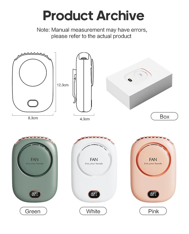 Ventilador portátil para colgar en el cuello, miniventiladores de refrigeración para la cintura, ventilador deportivo recargable por USB sin aspas, 1800mAh para deportes al aire libre y viajes