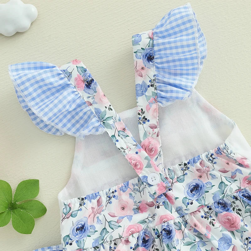 Ropa de verano a la moda para niña de 0 a 18 meses, pelele sin mangas con espalda descubierta y estampado de flores bordado, mono