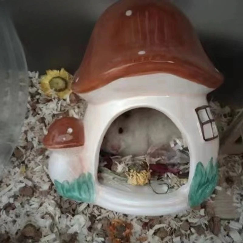 Nido de cerámica para hámster, casa de setas de cerámica para todas las estaciones, bolsa de miel de oso dorado, planeador, palacio de erizo, casa de Escape de peces pequeños