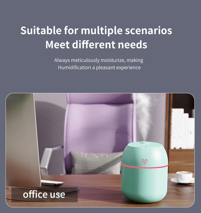 Humidificador de aire de 220ML, difusor de aroma de niebla fría, luz LED nocturna, protección contra apagado, Humidificador USB para el hogar y la Oficina