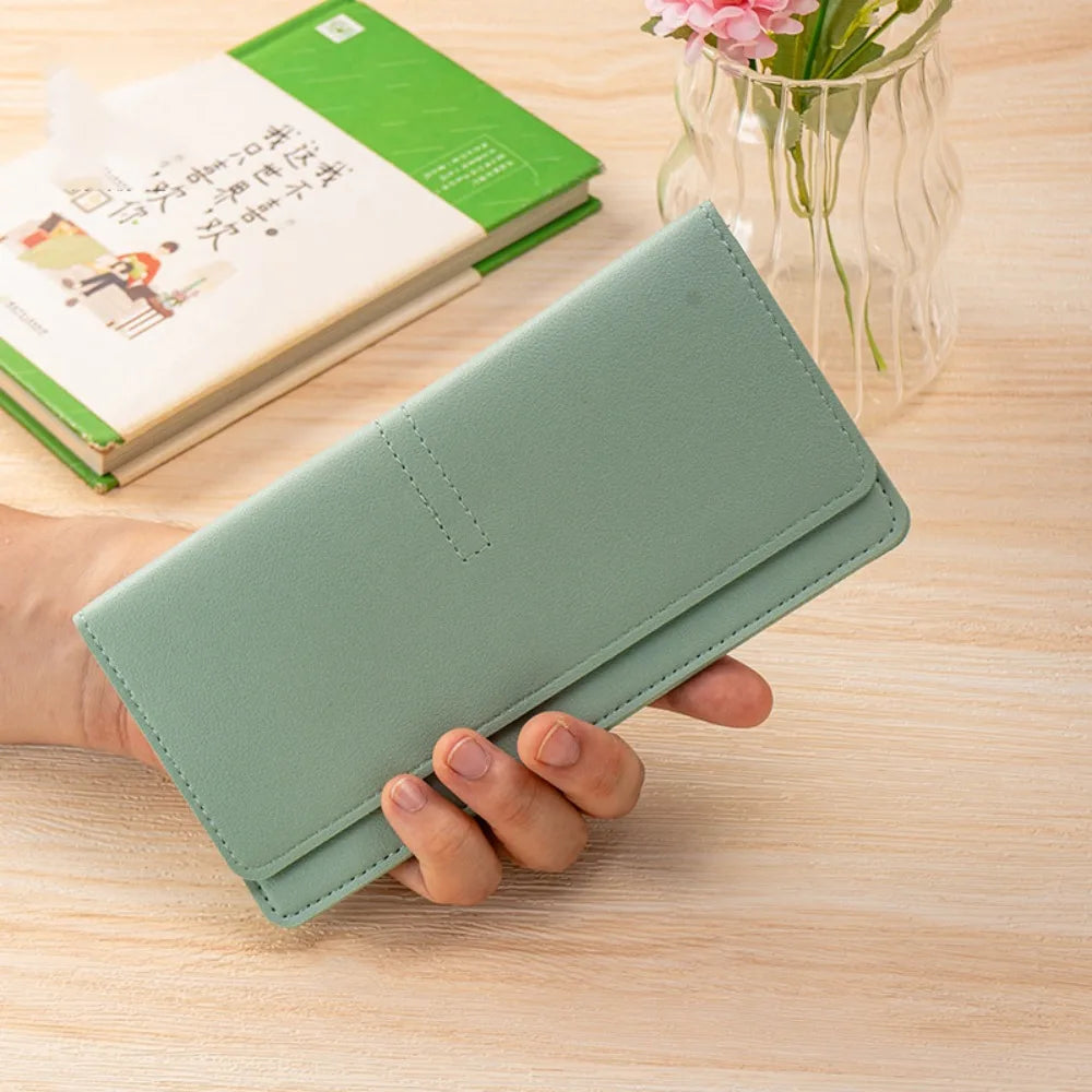 Carteras portátiles de cuero PU para mujer, carteras finas de gran capacidad de Color sólido, Mini cartera para mujer