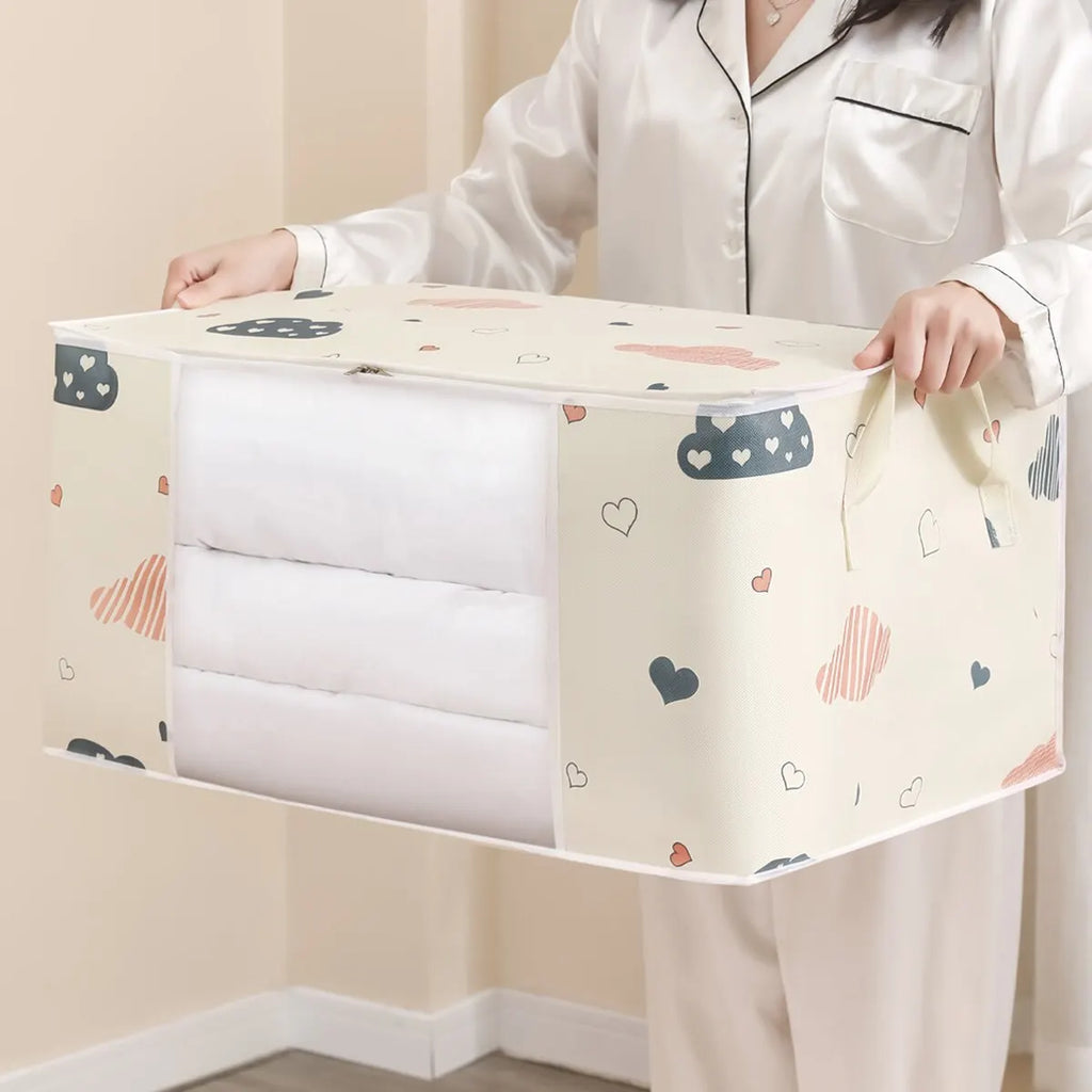 Bolsa de almacenamiento de ropa de gran capacidad, organizador con mango reforzado, adecuado para mantas, ropa de cama, plegable con cremallera resistente