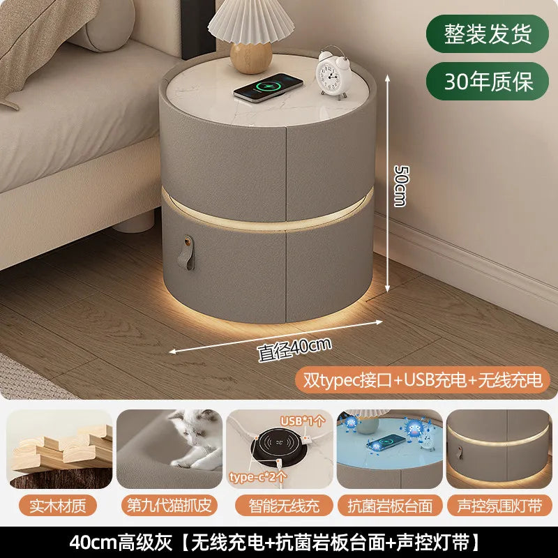 Mesitas de noche minimalistas modernas con carga inalámbrica, mesitas de noche redondas con almacenamiento, mesitas de noche seguras para dormitorio, muebles vintage Szafka Nocna para el hogar