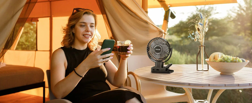 Ventilador frío móvil para acampar al aire libre, reunión familiar, ventilador de Camping portátil de 8000mAh con linterna LED y gancho para colgar-35H recargable
