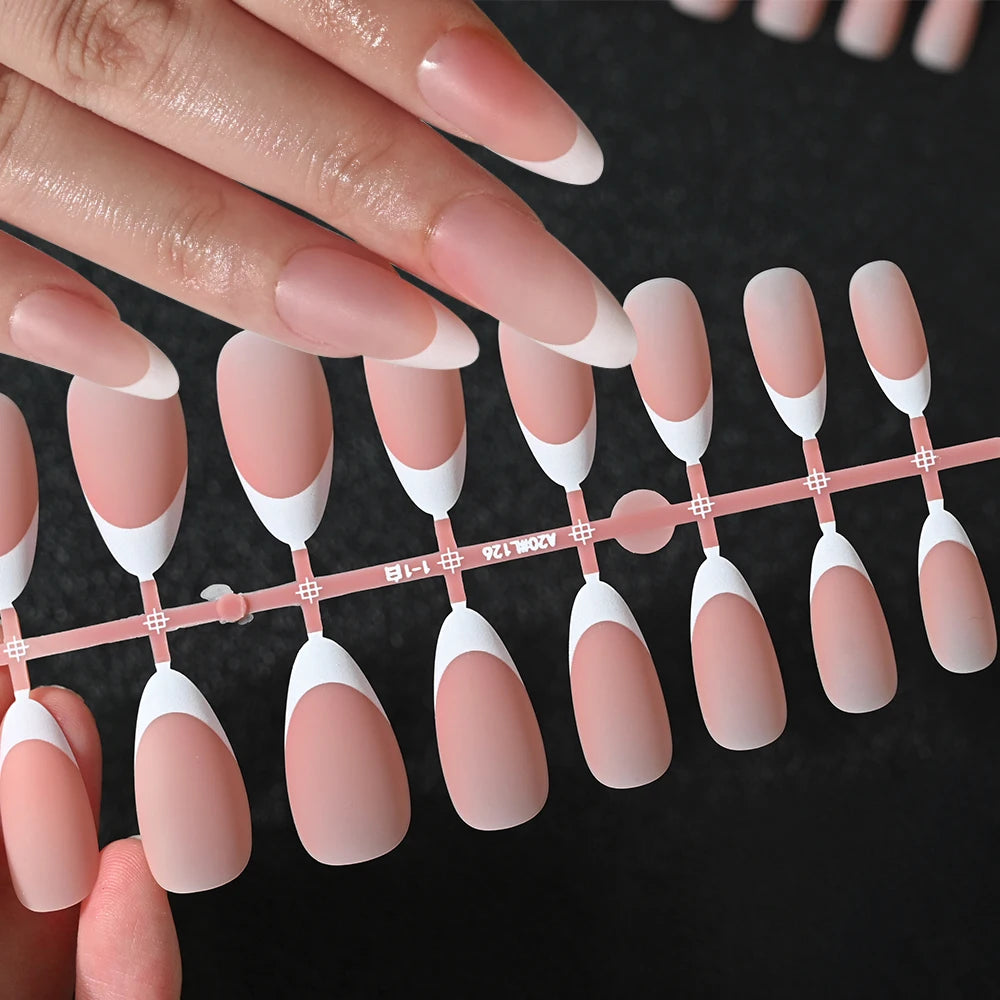 120 Uñas Acrílicas Francesas Cuadradas Medianas y Largas, Uñas Postizas Francesas de Cobertura Completa para Mujer, Uñas Postizas de Diferentes Tamaños