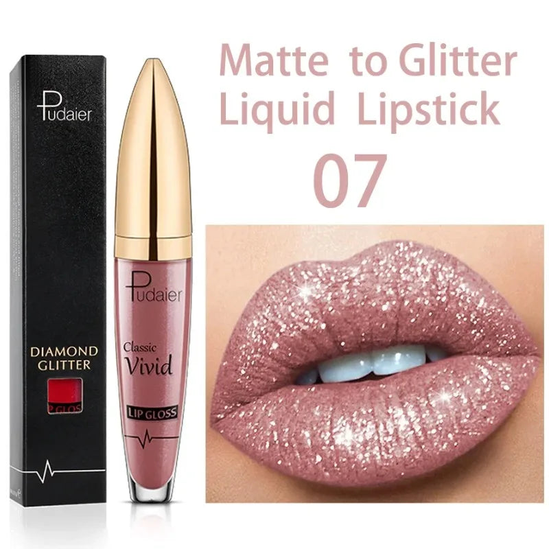 Lápices labiales líquidos con purpurina mate, brillo de labios brillante con diamantes, resistente al agua, brillo de labios de larga duración, Maquillaje de tinte de labios para mujer
