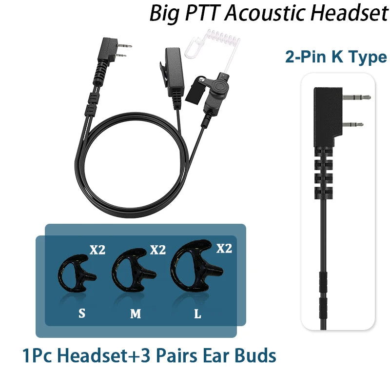 Auricular de seguridad con tubo de aire acústico oculto tipo K de 2 pines, auricular con micrófono para Walkie Talkies, auricular para Radios Kenwood Baofeng