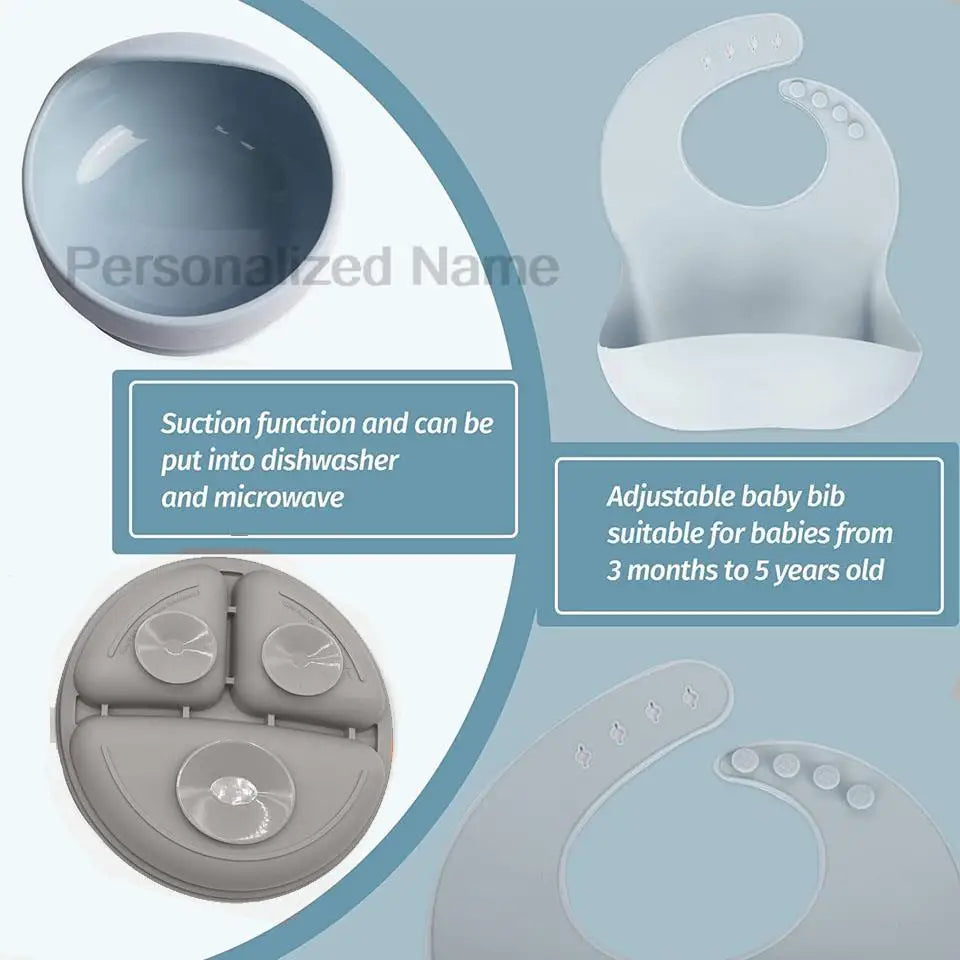 Juego de alimentación de bebé con nombre personalizado, plato de silicona para niños, tazón, taza de paja, vajilla personalizada para niños, suministros para bebés, regalo para recién nacidos
