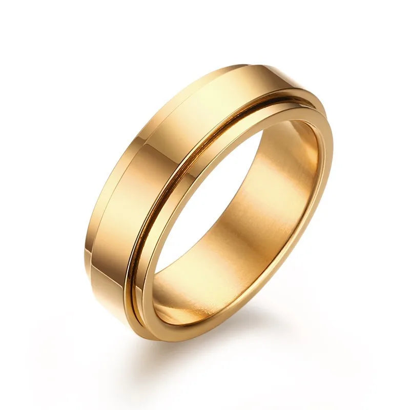 Anillo giratorio personalizado para hombres y mujeres, banda de boda giratoria de acero inoxidable de 6mm, anillo de cola masculino con inicial de fecha y nombre personalizado