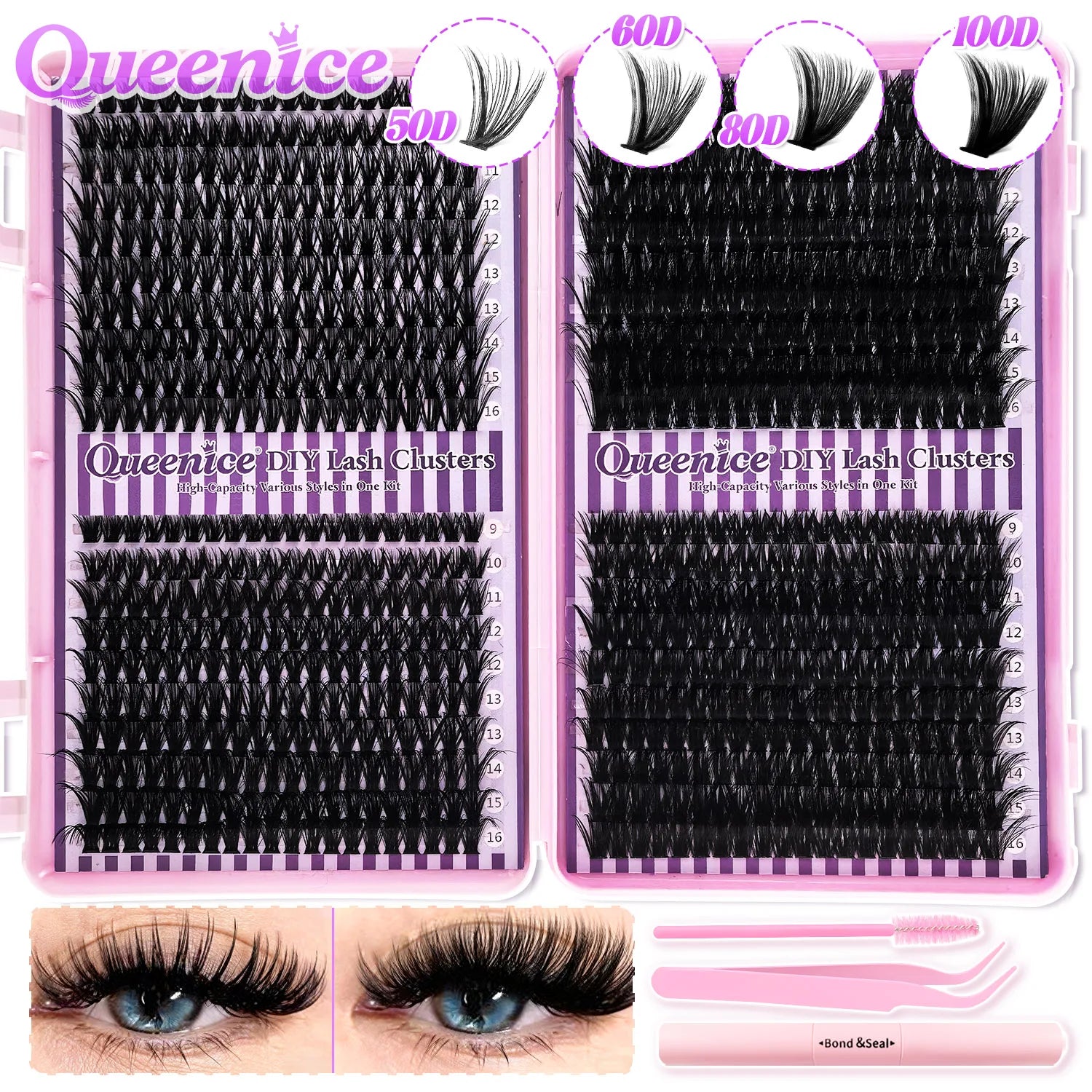 Kit de extensión de pestañas DIY, grupos de pestañas individuales de 9-16mm con unión y sello, pestañas naturales tenues
