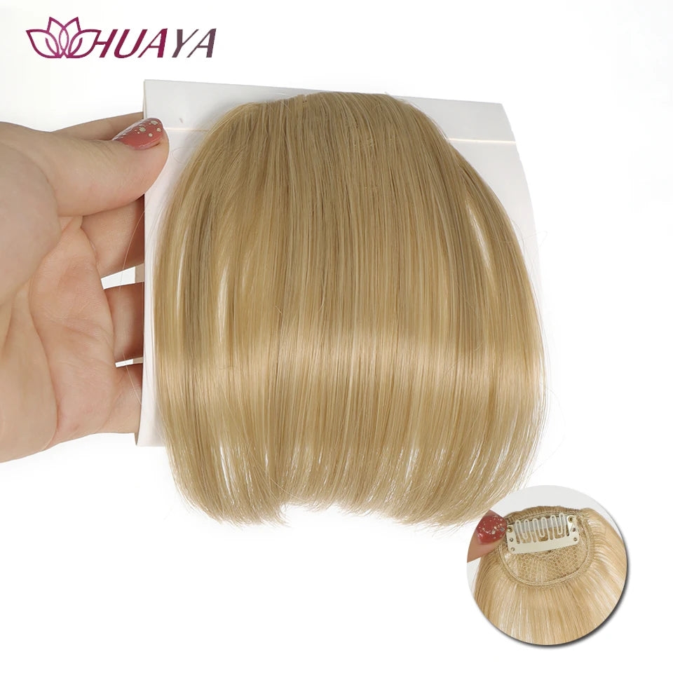 HUAYA-flequillo de aire sintético para mujer, pelo falso corto Natural, Invisible, sin costuras, extensiones de cabello frontal