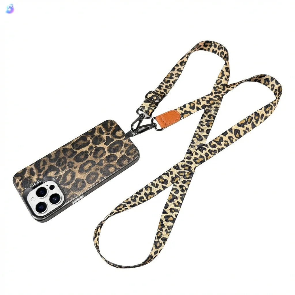 Correa cruzada para teléfono con estampado de leopardo, correa ajustable para el cuello, cuerda antipérdida con tarjeta universal para iPhone, Samsung, todas las fundas de teléfono