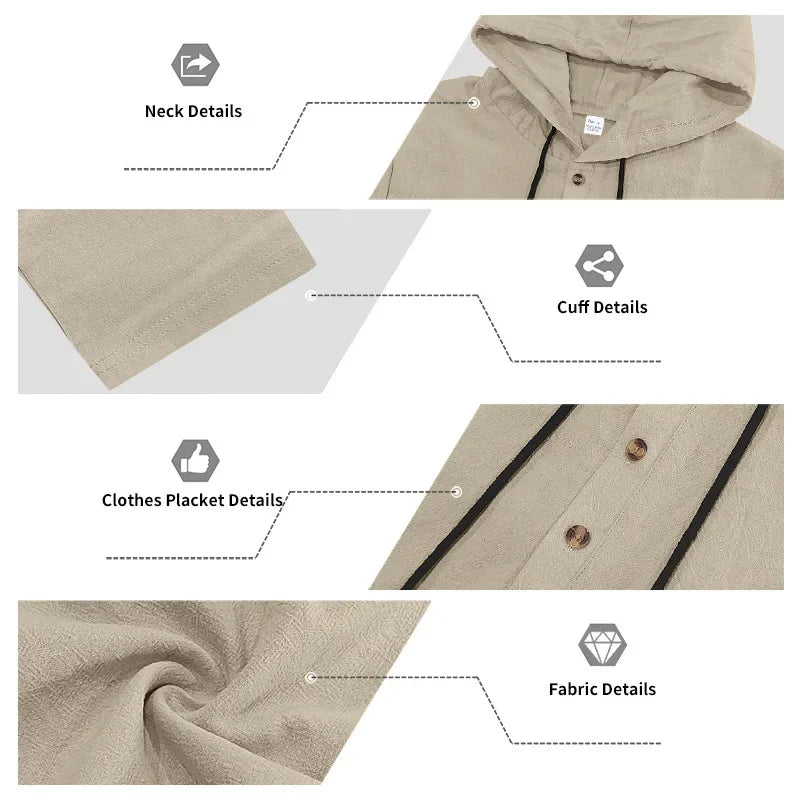 Conjunto informal holgado de lino para hombre, camisa Henry de manga larga y pantalones largos, conjunto cómodo y transpirable a la moda para otoño 2025