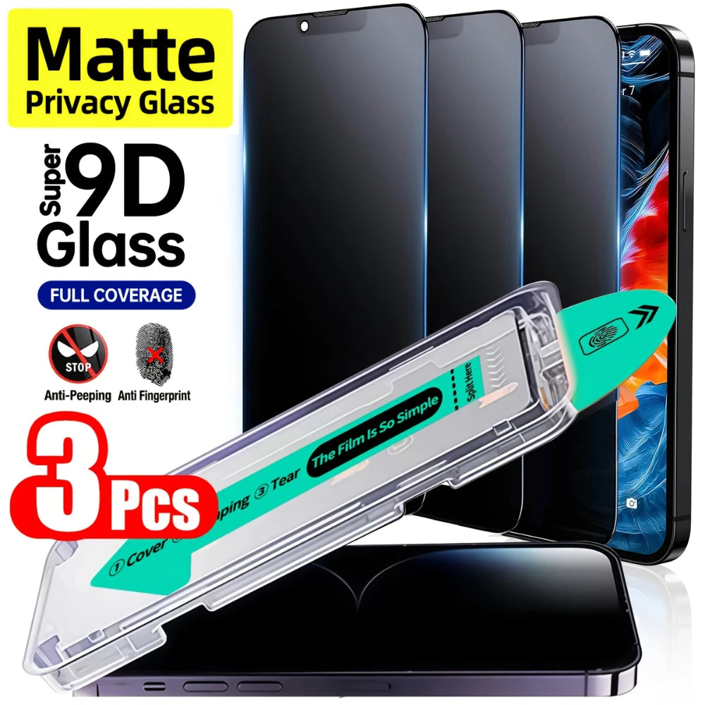 NNBILI 3 protectores de pantalla mate de alta resistencia para iPhone Series, película protectora antiespía de vidrio templado 9H+