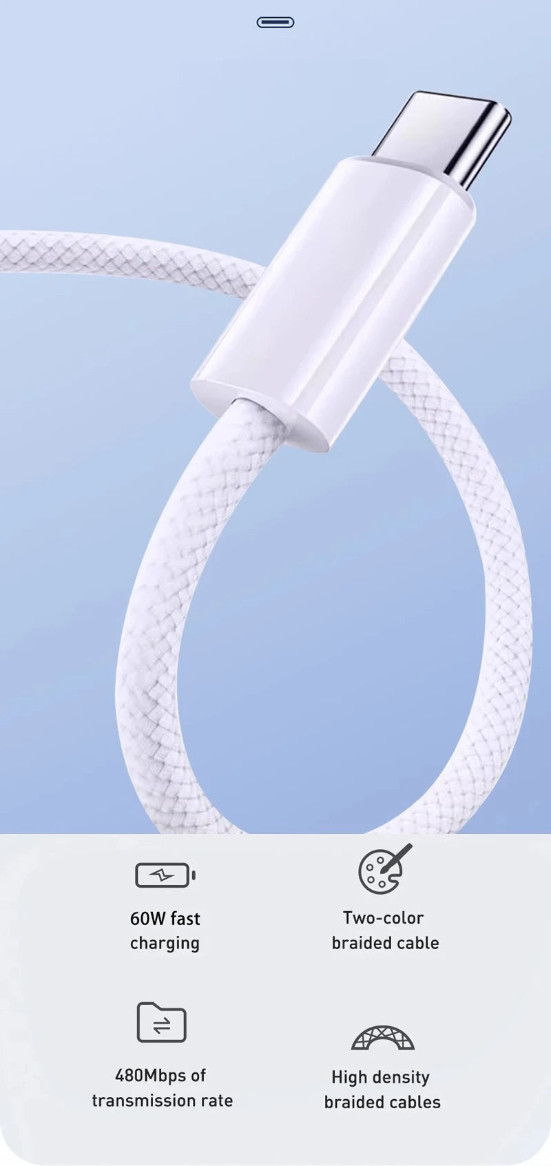 Cable de Carga Rápida USB-C a C de 60W PD para Apple iPhone 16 17E 17 Pro Max 15 Plus, Cable de Carga Rápida Tipo C con Trenzado de Nailon de 2m