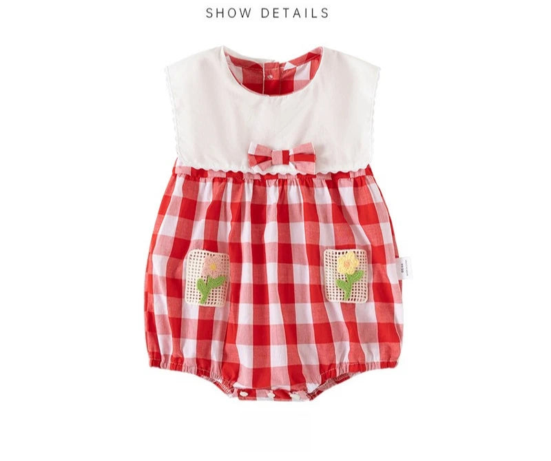 ZOETOPKID-Body para bebé de 0 a 24 meses, ropa sin mangas a cuadros con bordado Floral, de una pieza, para verano