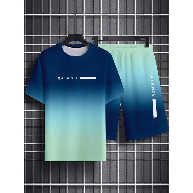 Conjunto informal de dos piezas con estampado 3D a rayas para hombre, camiseta de manga corta y pantalones cortos, conjunto para deportes al aire libre diarios de tela de poliéster