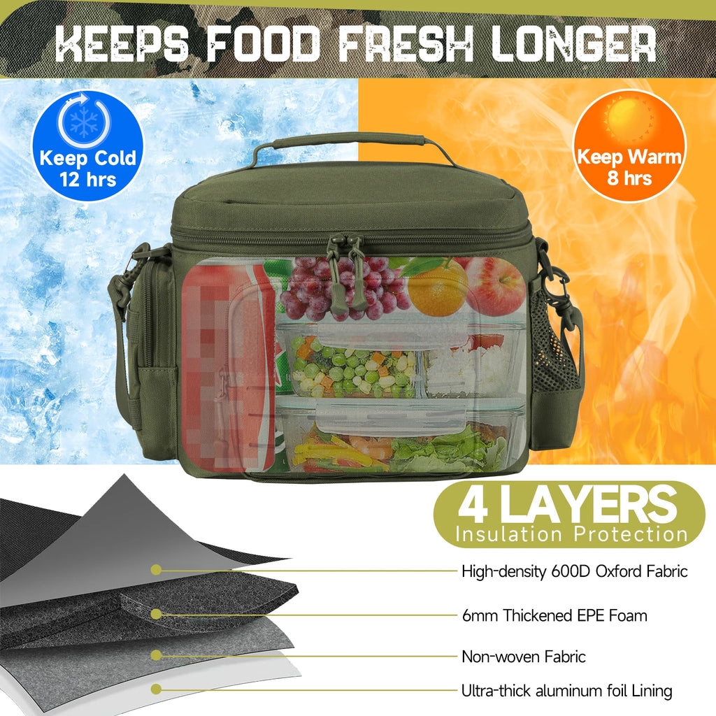 Fiambrera táctica para hombres, bolsa de almuerzo resistente al aire libre, bolsa térmica duradera con aislamiento a prueba de fugas para trabajo, comida, Camping, Picnic