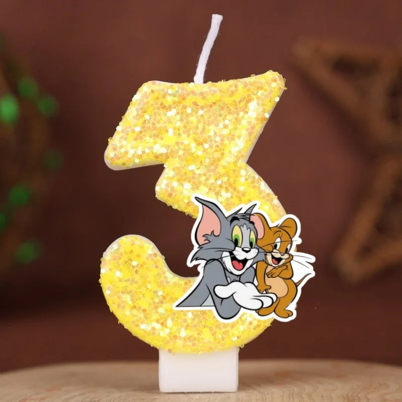 Velas con Números de Anime Tom y Jerry, Decoración para Pastel de Cumpleaños, Figura de Anime, Artículos para Pastel de Feliz Año Nuevo, Regalos