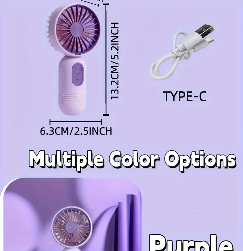 Mini ventilador portátil, pequeño ventilador de mano, carga USB, ventilador de mano de 3 velocidades adecuado para oficina, viajes al aire libre y camping
