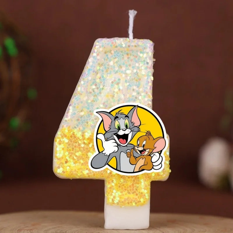 Velas con Números de Anime Tom y Jerry, Decoración para Pastel de Cumpleaños, Figura de Anime, Artículos para Pastel de Feliz Año Nuevo, Regalos