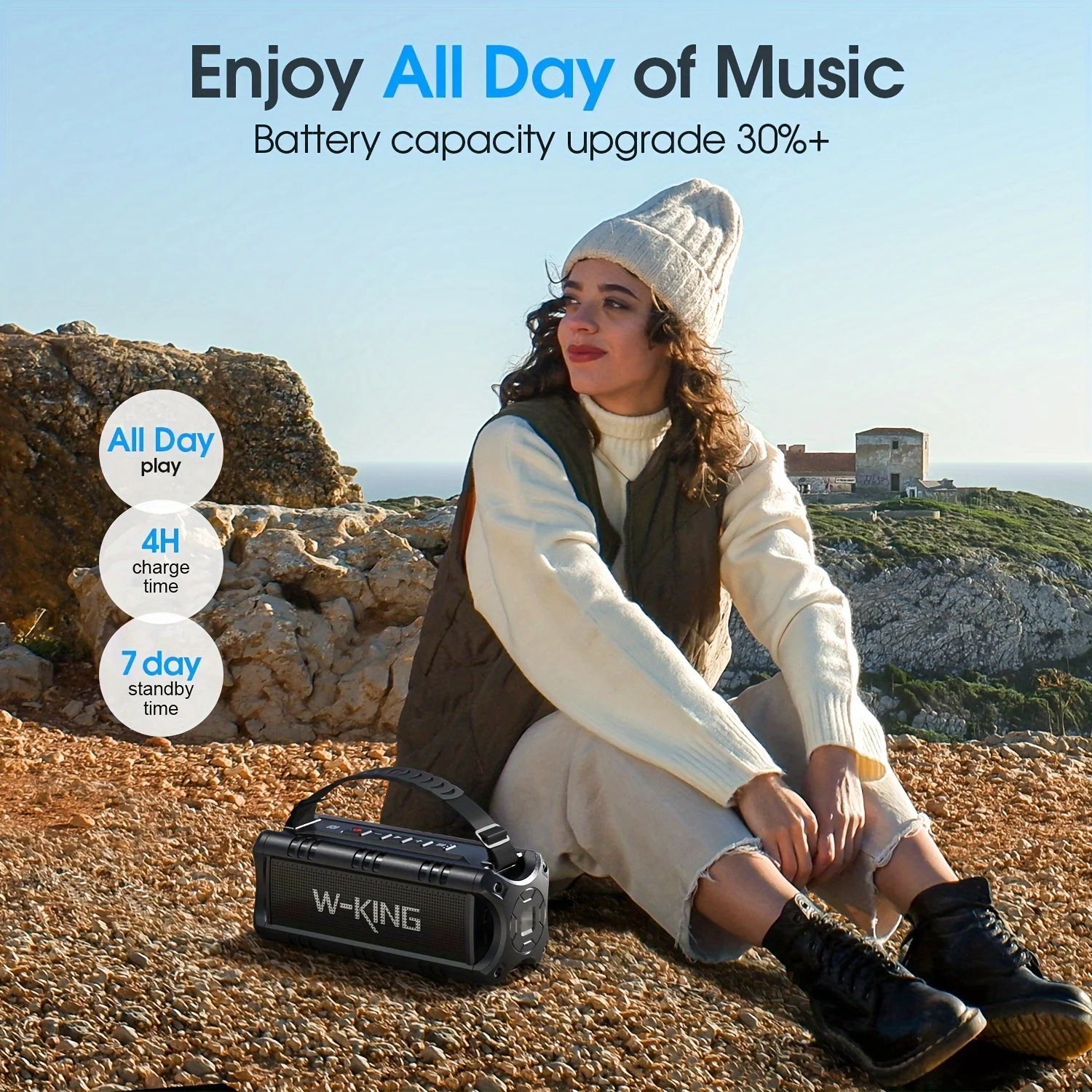 Altavoz Bluetooth W-KING D8mini-1, Altavoces Inalámbricos Portátiles de 30 W, Altavoz Exterior Resistente al Agua IPX6, 24 Horas de Reproducción, EQ, AUX, Tarjeta TF