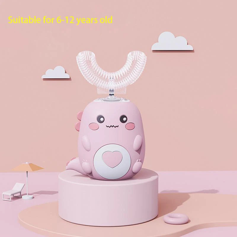 Cepillo de dientes eléctrico en forma de U para niños, cepillo de dientes sónico recargable automático de 360 grados con dibujos animados inteligentes para niños