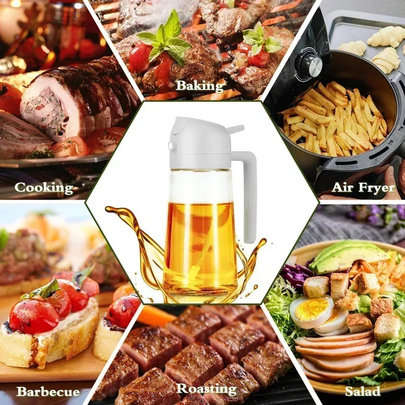 Botella pulverizadora de aceite en aerosol de plástico 2 en 1, 500ml, dispensador de aceite en aerosol, tarro de aceite, vinagrera, barbacoa, cocina, hornear, asar, Picnic, herramienta de cocina