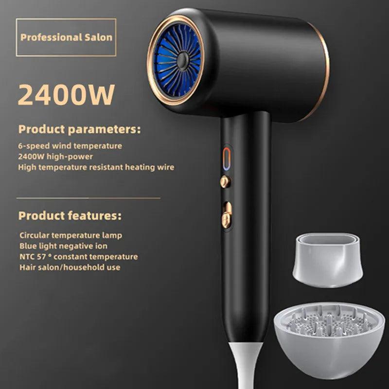 Secador de pelo de alta velocidad, venta directa del fabricante, 2400w, iones negativos de alta potencia, luz azul, cuidado del cabello, peluquería en casa, Drye