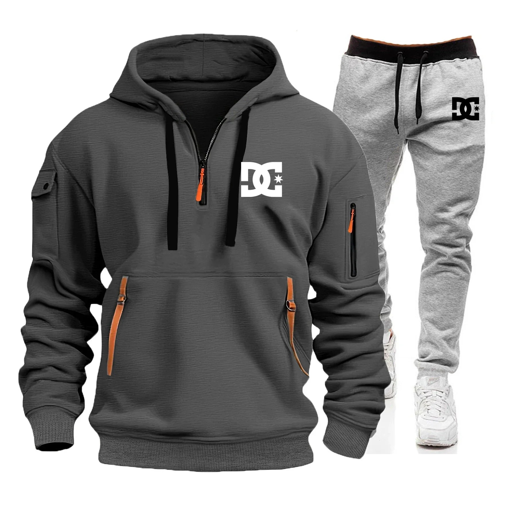 2025 Nuevo conjunto informal de otoño e invierno para hombre, sudadera con capucha y pantalones para correr para hombre al aire libre a la moda, conjunto de 2 piezas