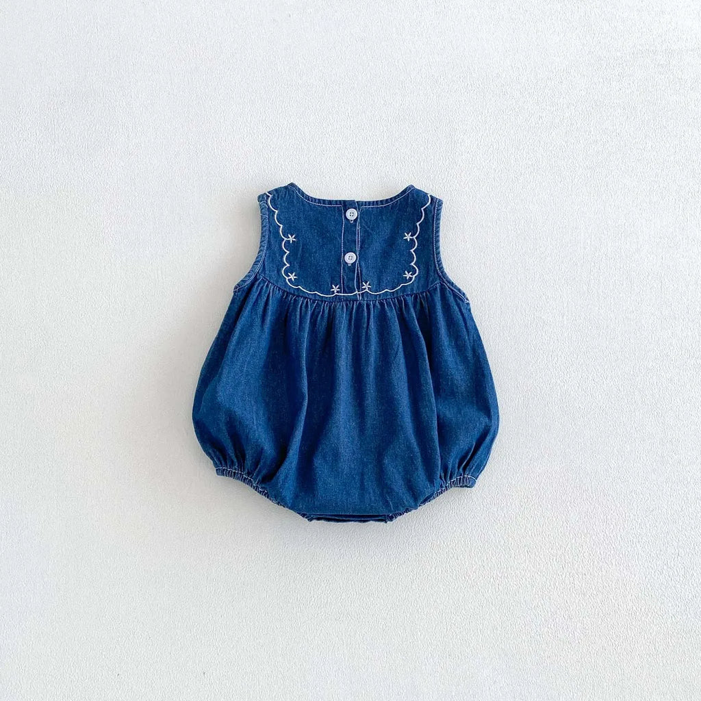 Mono vaquero sin mangas para bebés y niñas con bordado de estrellas, mono informal para uso diario y sesiones de fotos