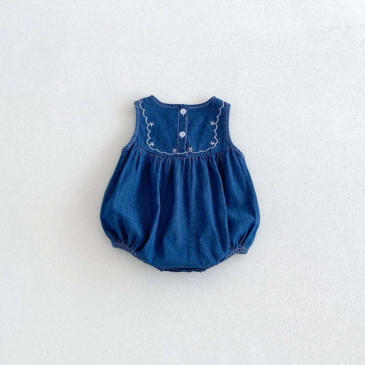 Mono vaquero sin mangas para bebés y niñas con bordado de estrellas, mono informal para uso diario y sesiones de fotos