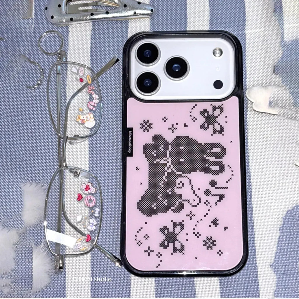 Funda de silicona a prueba de golpes con diseño de conejo coreano Ins Pixel y alas de ángel para iPhone 17 Air 16 15 14 Plus 13 12 11 Pro Max