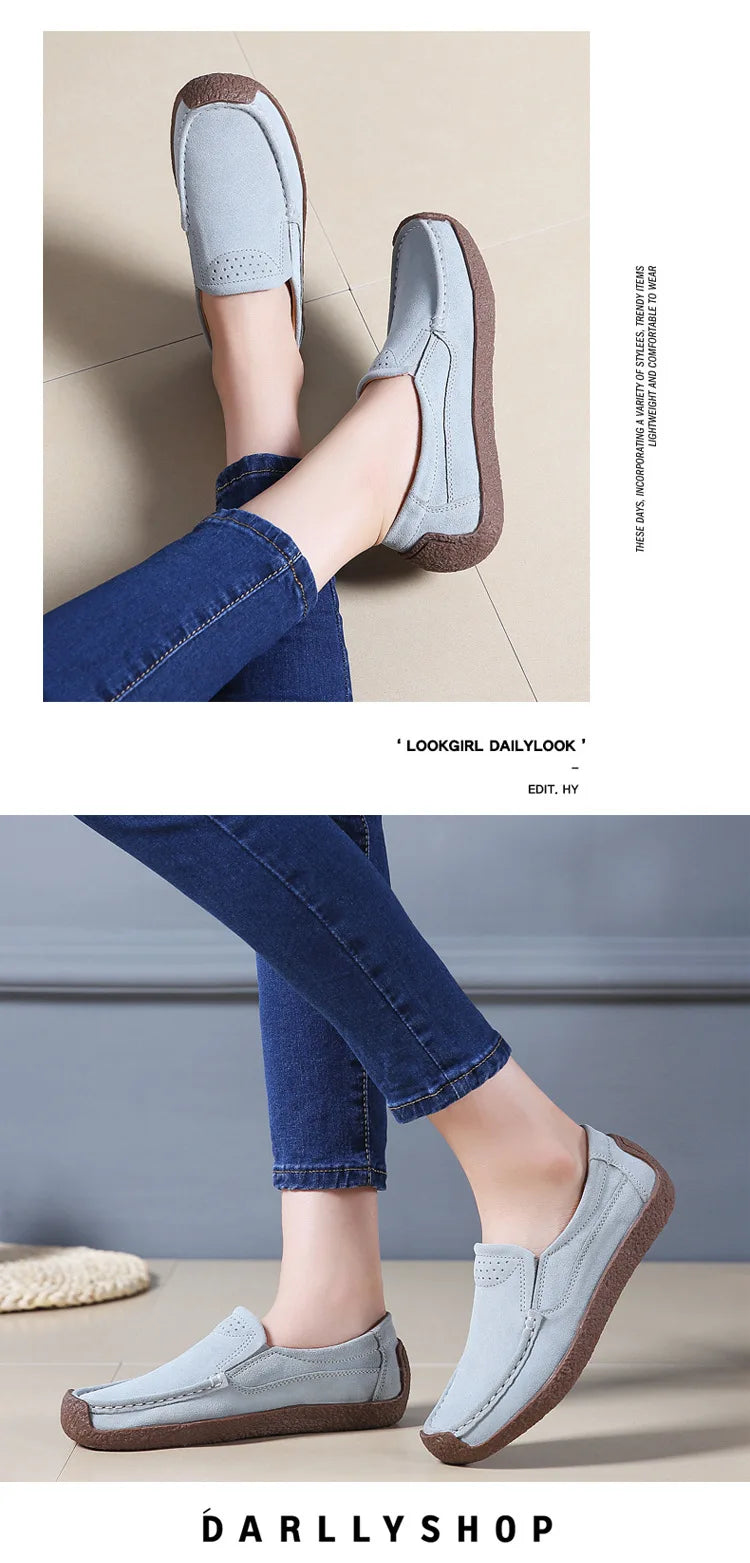 Zapatos informales De cuero genuino para Mujer, zapatillas De ocio, mocasines sin cordones De marca De lujo para Mujer, mocasines suaves para Mujer, Zapatos De Mujer
