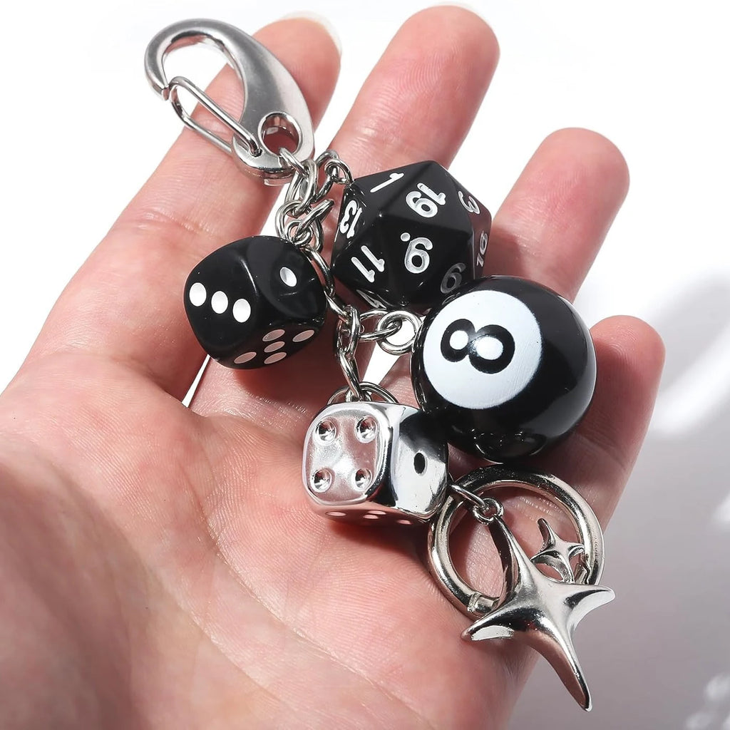 Llavero con Colgante de Dado de 8 Bolas - Accesorios Lindos para Bolsos y Carteras - Llavero Estético Y2K para Mujeres y Hombres