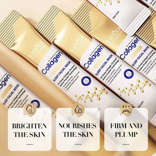 30 Uds SADOER colágeno mascarillas faciales para dormir cuidado de la piel hidratante iluminador reafirmante mascarilla Facial cuidado de la piel Facial