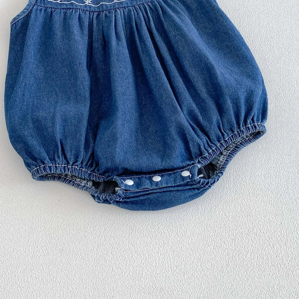 Mono vaquero sin mangas para bebés y niñas con bordado de estrellas, mono informal para uso diario y sesiones de fotos