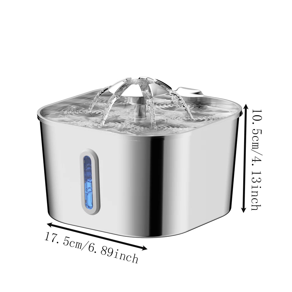 Fuente automática para gatos de 2,2l/74OZ, dispensador de agua para mascotas de acero inoxidable, bomba de agua silenciosa, filtrado de circulación, ventana Visual