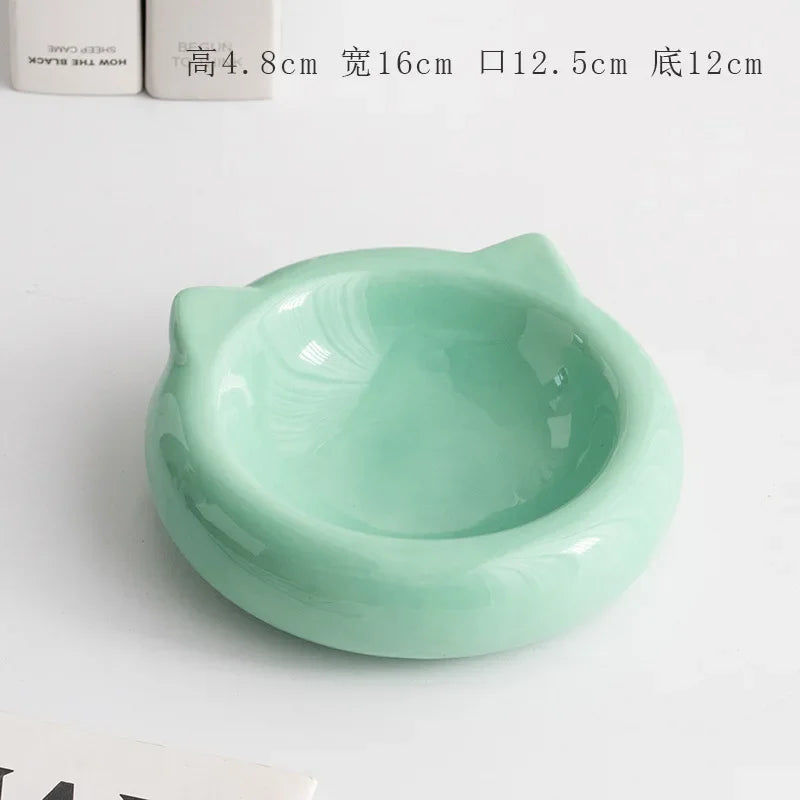 Cuenco de comida con forma de oreja de gato de fondo plano de cerámica creativo, plato de comedor, suministros antisuciedad para mascotas, cuenco para beber