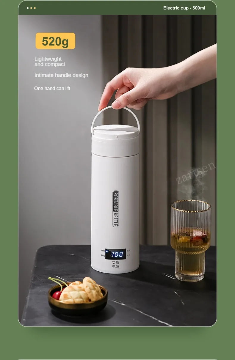 Hervidor eléctrico de viaje de 500ML, hervidor térmico portátil para agua hirviendo rápida, calentador de leche para bebé, hervidores térmicos de acero inoxidable 304