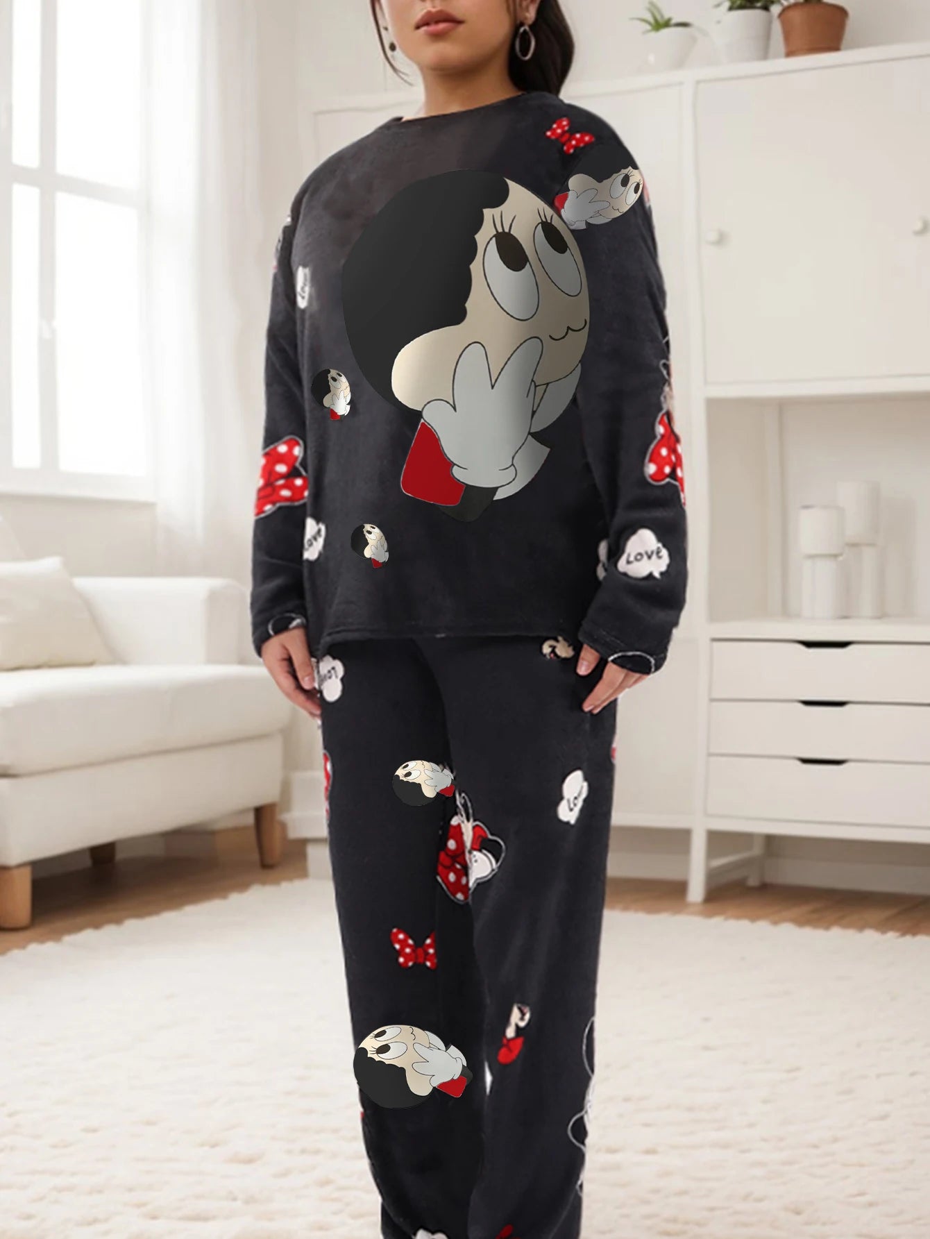 Conjunto de Pijama de Felpa Polar para Mujer – Suave, Cálido y Acogedor, Ideal para Otoño e Invierno, Pijama Largo de Manga Larga y Pantalón Estampado