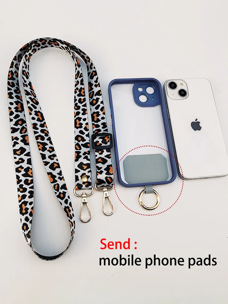 Cordón cruzado para teléfono móvil, correa para el cuello, cordón para teléfono móvil con estampado de leopardo, cadena con junta Universal para todas las fundas de teléfono
