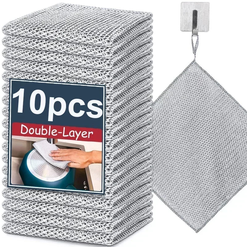 Trapos para fregador de cocina, paño de cocina de alambre grueso de doble cara, toalla de limpieza de acero y Metal, paños para lavar platos, estropajos