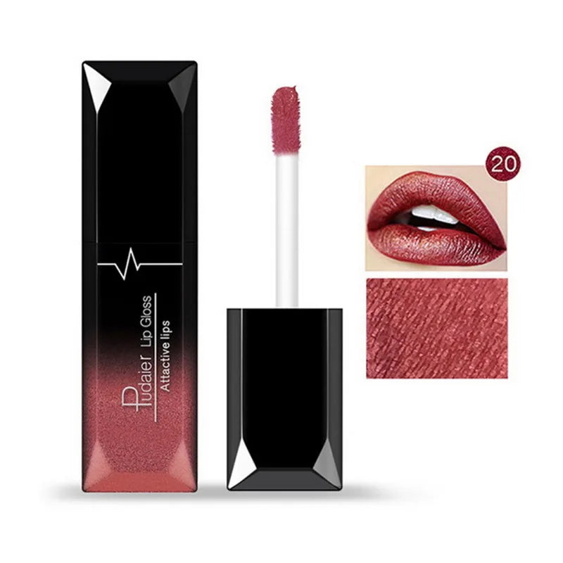 Lápiz labial líquido mate resistente al agua brillo de labios de larga duración tinte Sexy rojo desnudo púrpura lápices labiales metálicos cosméticos de maquillaje