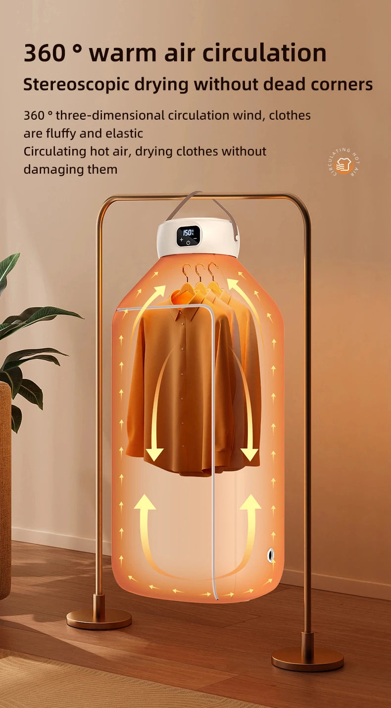 Secador eléctrico portátil, secador multifuncional, plegable, temporizado, secado rápido, bajo ruido, calefacción de aire caliente, cuidado de la ropa, Mini secador
