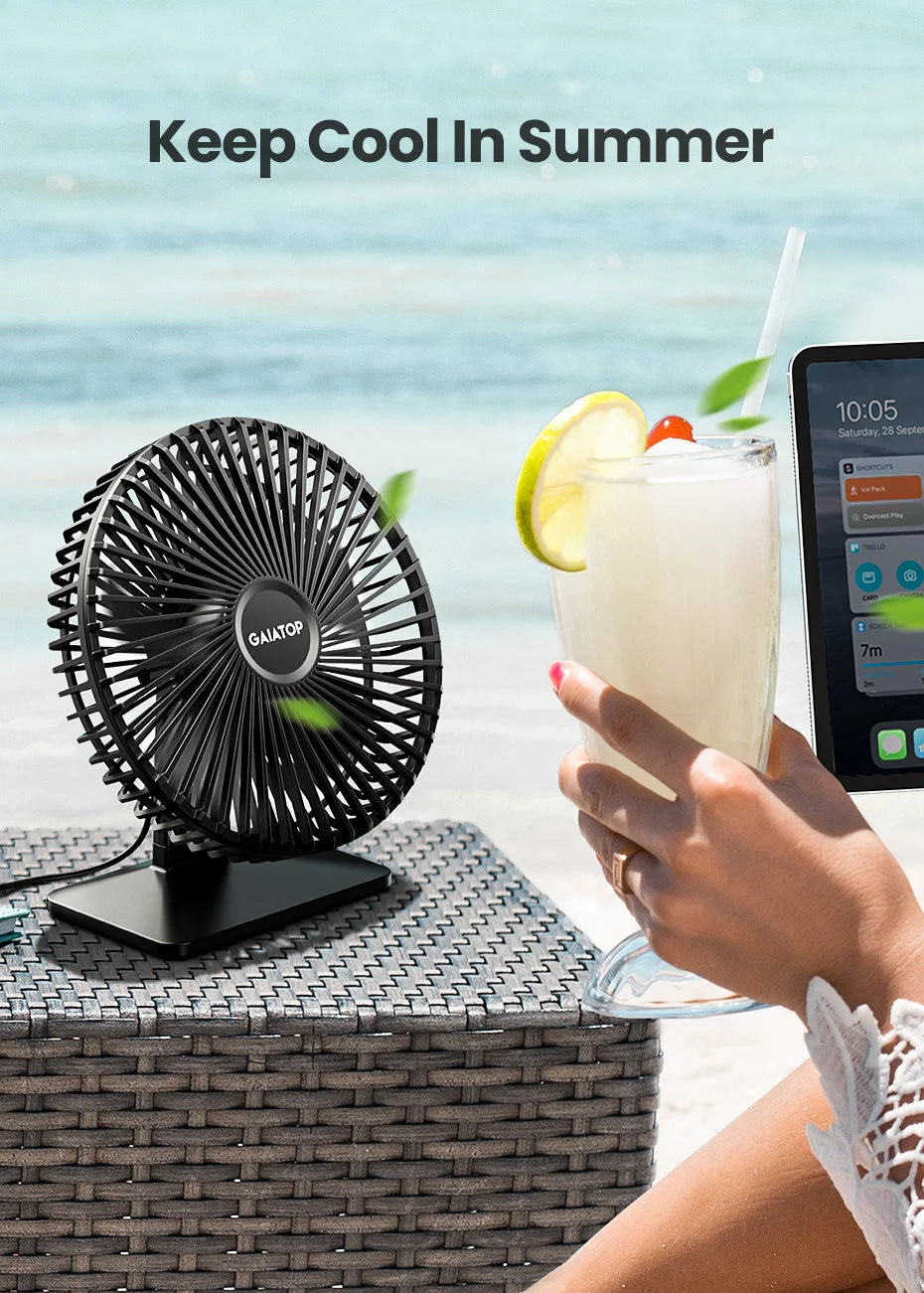 GAIATOP Ventilador de escritorio Ventilador USB portátil 90 °   Ventilador de refrigeración ajustable silencioso ajuste de 3 velocidades ultra silencioso adecuado para el hogar escritorio Oficina