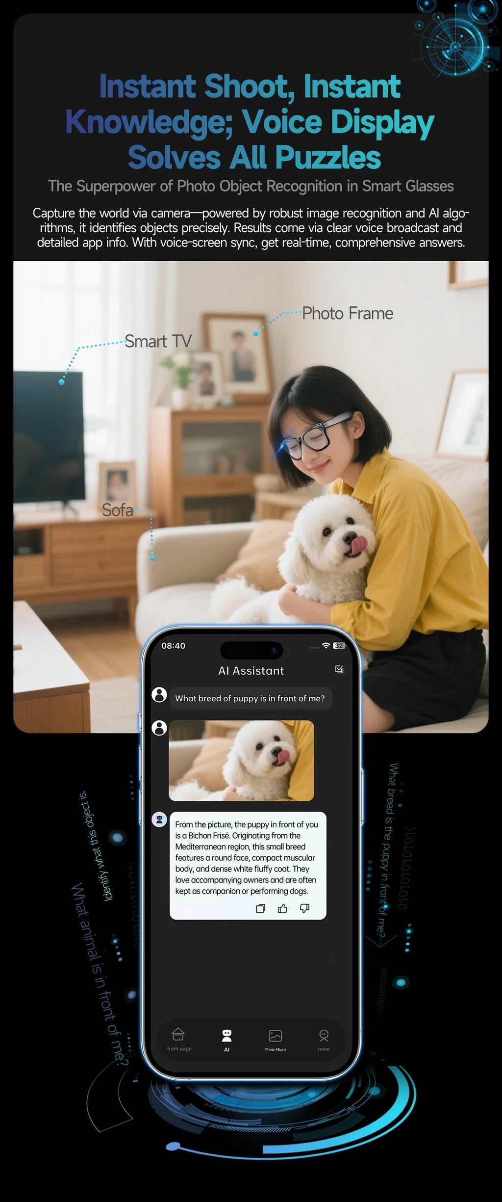 Gafas Inteligentes 2026 Nueva Versión con Cámara, Grabación de Video, Reconocimiento de Fotos por IA, Llamadas Bluetooth, Traducción de Voz, Gafas de Sol para Hombre