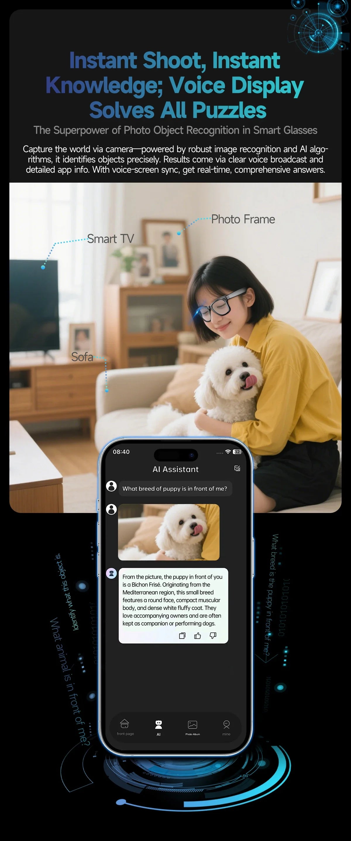 Gafas Inteligentes 2026 Nueva Versión con Cámara, Grabación de Video, Reconocimiento de Fotos por IA, Llamadas Bluetooth, Traducción de Voz, Gafas de Sol para Hombre