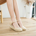 Sandalias de lino con plataforma para mujer, sandalias con correa en el tobillo, calzado ligero y transpirable para verano, sandalias de moda romana para mujer, talla 34